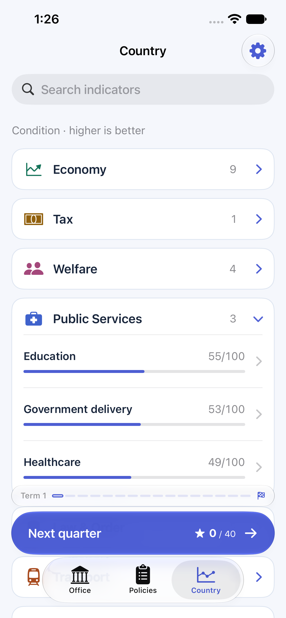 Republic's Country screen with national conditions and detailed reports
